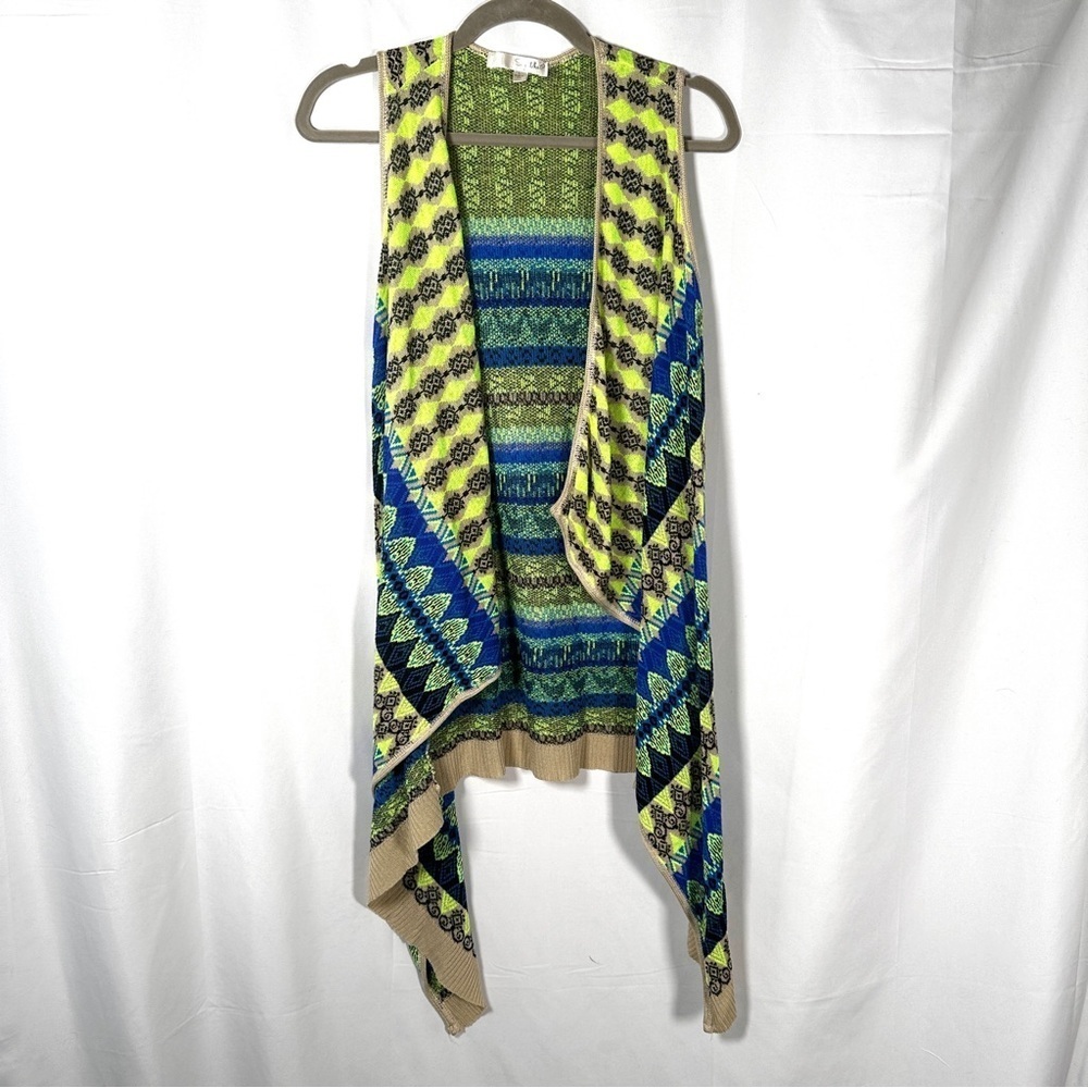 Say What? 2010s Vintage Knit Sweater Vest Neon Geometric Eclectic Grandpa M